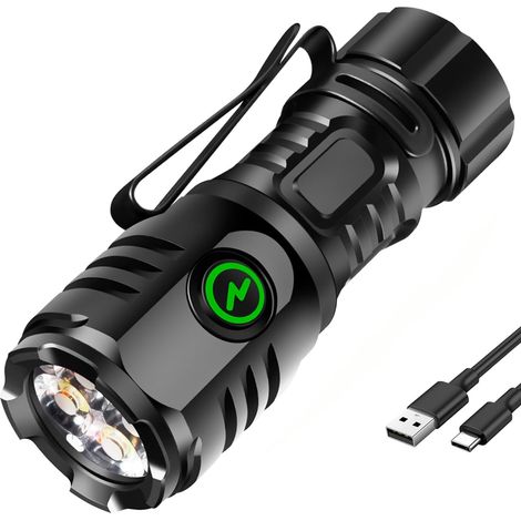 Mini lampe de poche rechargeable Type-C, légère, idéale pour la réparation, le camping et la pêche, noire. (1/5)