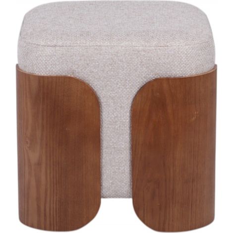 Amadeus - Pouf rond en tissu taupe et bois Ø35 cm Aubépine (1/3)