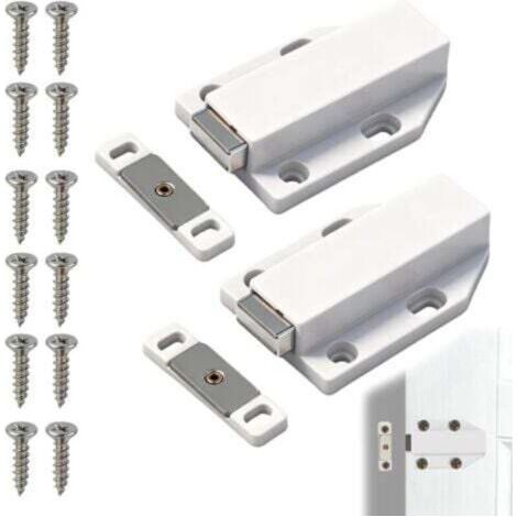 Lot de 2 loquets magnétiques Push to Open - Fermeture élégante pour placards et tiroirs, installation facile avec vis ou colle, système push-off innovant pour portes sans poignée. (1/4)