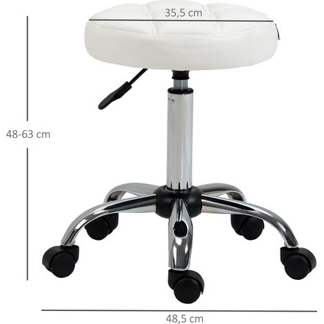 Tabouret pivotant, tabouret de salon, hauteur réglable, similicuir, motif matelassé, Ø 35,5 x 48-63 cm, blanc/argent (1/5)