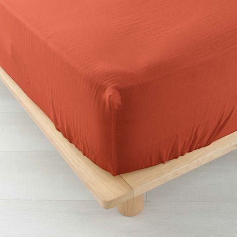 Drap Housse en Gaze de Coton "Angelia" 140x190cm Terracotta