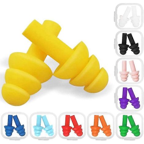 XIANRENGE 10 Pairs Swimming Ear Plugs Silicone Noise Cancelling Ear Plugs Reusable Waterproof Earplugs with Case for Swimming and Sleeping, 10 Pairs (1/5)