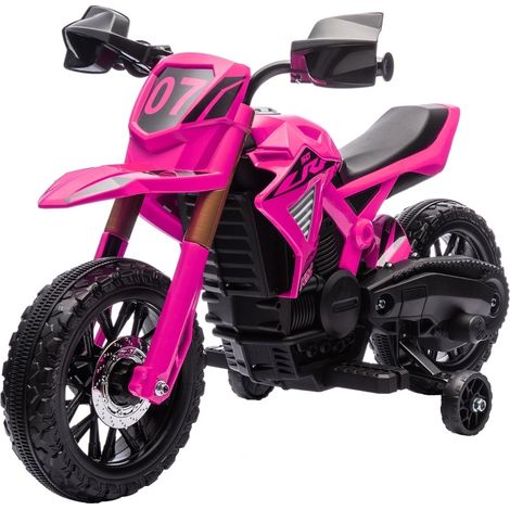 Moto elettrica per bambini 12V rosa con rotelle, clacson e suono di avvio (1/5)