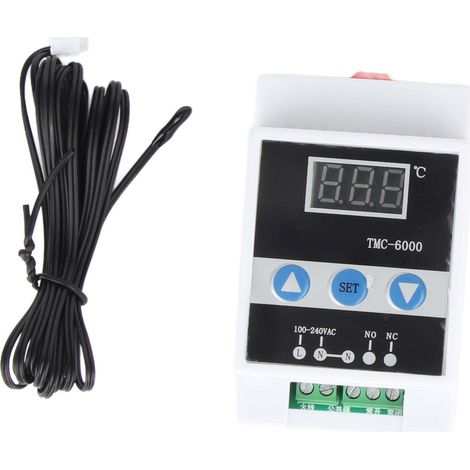 Ortviai Régulateur de Température Digital pour Rail DIN TMC-6000 AC110-240V, -45 à 110 °C, avec Sonde NTC