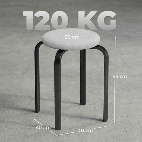 Ensemble de 4 tabourets empilables modernes avec coussin, ronds, gris (1/5)
