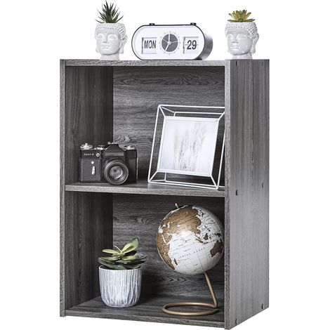 Meuble de Rangement en Bois, bibliothèque 40cm de Largeur, Table de Chevet, 2 Niveaux, Étagère, Meuble, Modulaire, Gris, Salon, Bureau, Chambre, Livres, Assemblage Facile, CX-2 (1/5)