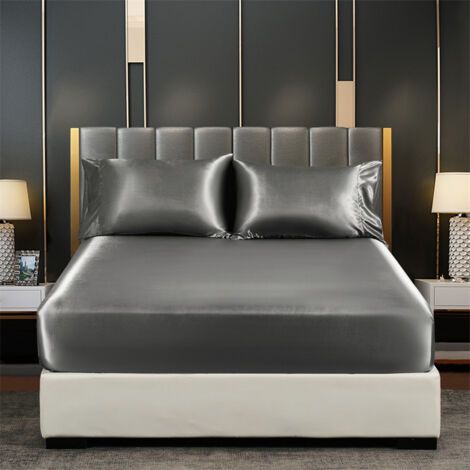 Drap de lit en satin de soie imitation, housse de matelas en satin au toucher frais (1/3)