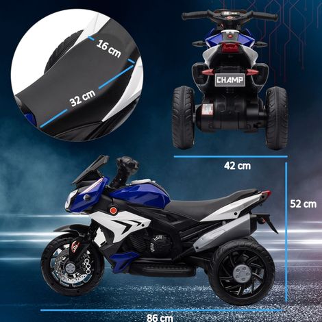 Moto enfant électrique avec lumières et sons, 3 km/h, rechargeable, plastique et métal, bleu et blanc (1/5)
