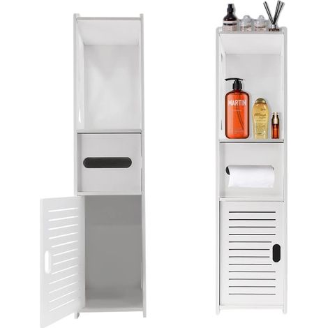 Armoire de sol de salle de bain, armoire de rangement de salle de bain mince blanche autoportante étanche, avec couche d'utilisation quotidienne et 1 porte d'armoire, 18x20x80 cm (1/5)