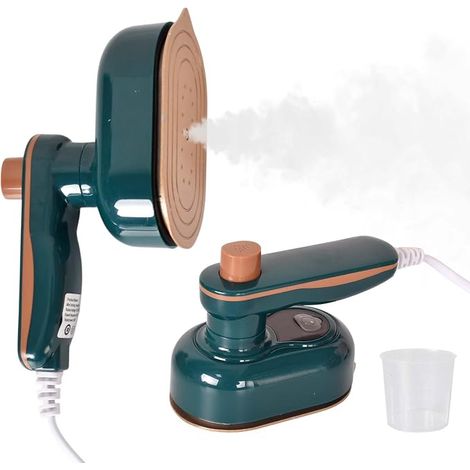 Travel Garment Steamer, Mini Portable Iron, 180° Rotatable Hand Steamer, Anti-Drip, Quick Heats for Travel, Home and Office (Green) (1/5)