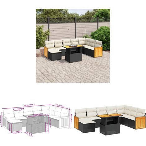 Salon de jardin 9 pcs avec coussins noir résine tressée - Ensemble Salon De Jardin - Mobilier Extérieur - Résine Tressée - Rotin Synthétique - Table Extensible - Home & Living (1/3)