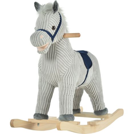 Cheval à bascule pour enfants de 3 à 6 ans avec sons en peluche, 73x35x64cm, gris (1/5)