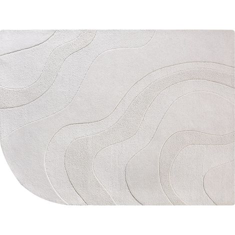 Tapis en relief 100% laine tufté main bord arrondi - 200 x 290 - Ivoire - VELORIA