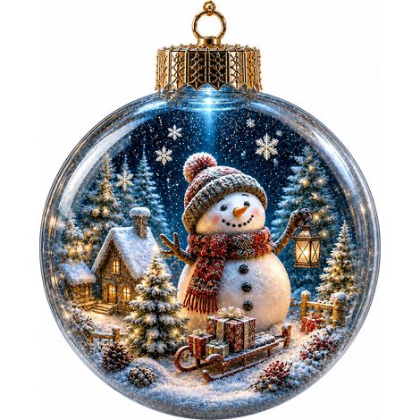 Boule de Noël en cristal, décoration miniature de Noël avec bonhomme de neige, église et village, boule transparente à suspendre, cadeau pour sapin de Noël, avec lumières (1/5)