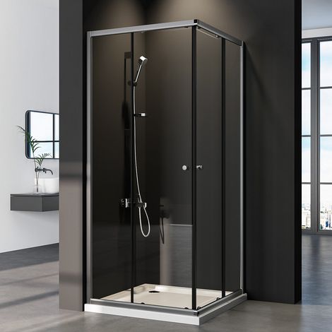 Duschkabine Schwarz 80x100 cm Eckeinstieg mit Schiebetüren 6mm ESG Sicherheitsglas Duschschiebetür Duschabtrennung Duschwand, Höhe: 185cm
