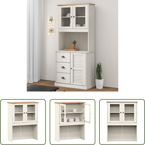 Vitrinen-Aufsatz -  Sideboard-Aufsatz VIGO Weiß 78x30x100 cm Massivholz Kiefer (1/5)