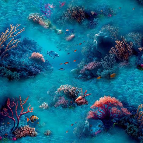 Arthouse Under The Sea Blue Wallpaper Fish Coral Realistic Modern Feature Wall (1/4)
