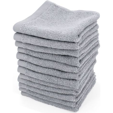 Serviette invité 30x30 cm - LINNEA - Gris Argent - 100 coton - Lot de 12 - ponge 400 gm2 gris argent