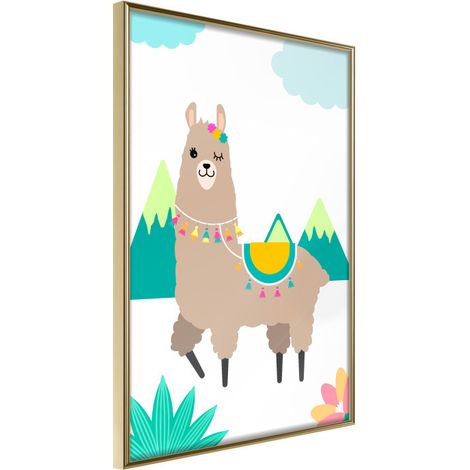 Affiche Murale Encadrée "Playful Llama" 30 x 42 cm Or