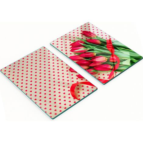 Tableros de vidrio elegantes y duraderos con estampado de corazones de tulipanes, 2x40x52 cm.