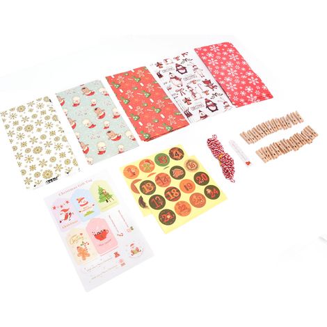 Lot de 24 sacs cadeaux de Noël, aspect raffiné, sur le thème de Noël, avec autocollants numériques (1/5)