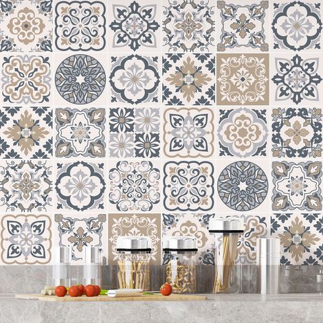 Stickers carrelage - Motif carreaux de ciment - 36 Stickers 20x20 cm - Adhésif MAT (1/3)