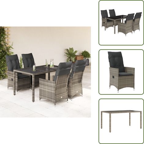 Sitzkissen - vidaXL 5-tlg. Garten-Essgruppe mit Kissen Grau Poly Rattan - Rückenkissen (1/5)