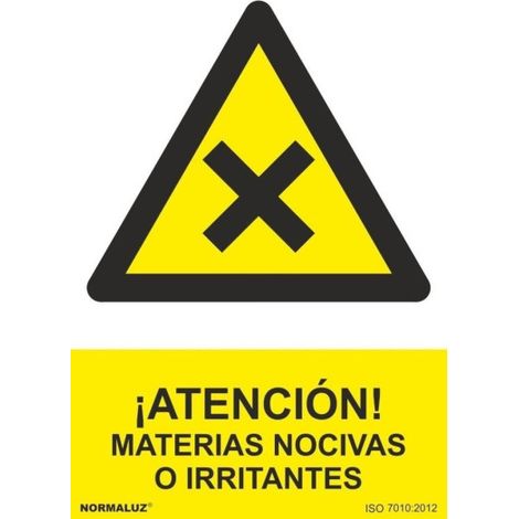 Señal ¡Atención! Materias Nocivas o Irritantes Con Tintas UV | ADHESIVOS DE VINILO - 150 x 200 mm (1/2)