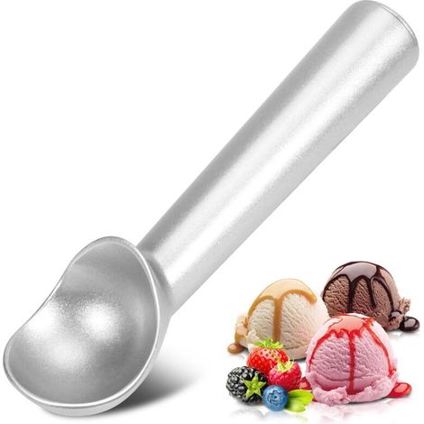 Cuchara para helado, de 7 pulgadas, de una sola pieza, de aluminio fundido, resistente al anticongelante, diseño robusto y duradero, color plata. (1/5)