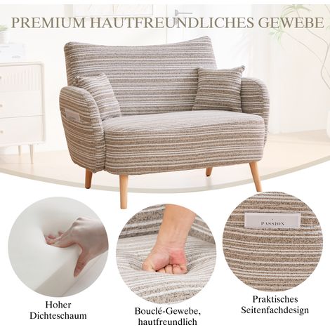 Canapé 2 places profond moderne avec accoudoirs moelleux, coussins latéraux et poche de rangement, confortable pour salon, petite pièce ou appartement (1/4)