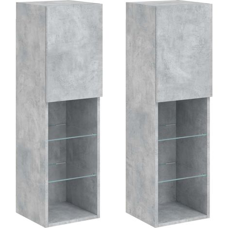 Meubles TV muraux, Armoires TV suspendues avec lumières LED 2 pcs gris béton 30,5x30x102 cm fr2824 - Maison La Vie (1/5)