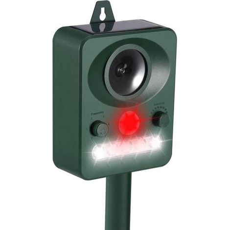 Répulsif Chat Ultrason, Répulsif Étanche Charge de Solaire ou de USB, Fréquence Réglable Répulsif Animaux et LED Lampe Les Chats, Les Chiens et Les Renard pour Jardins et Champs FDC (1/5)