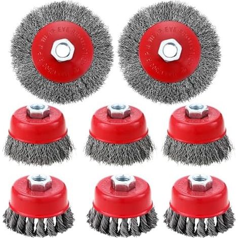 8 Pièces Brosse Métallique pour Perceuse Meuleuse D'angle, Brosse à Ffil Fileté pour Meuleuse D'angle avec Filetage M14, Convient pour le Meulage, l'ébavurage et la Rouille (8) (1/5)