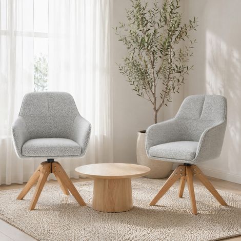 Set di 2 sedie da pranzo girevoli a 360° in tessuto grigio con gambe in quercia (1/5)