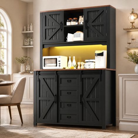 Mueble de cocina 115x40x174.7cm Gran capacidad de almacenamiento LED RGB MDF y metal color negro (1/5)