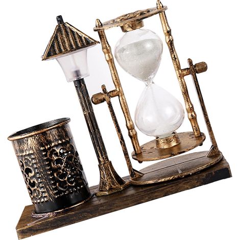 Porte-stylos lampe de rue sablier vintage avec lumière blanche pour bureau, en plastique (1/5)