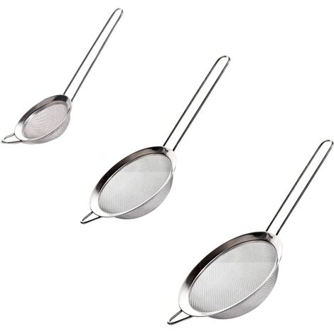 Passoire - Acier Inoxydable - Mailles Fines - Pour Farine Égouttage Pâtes Riz - Diamètres 8,1 cm 13,3 cm 19,5 cm - Lot de 3