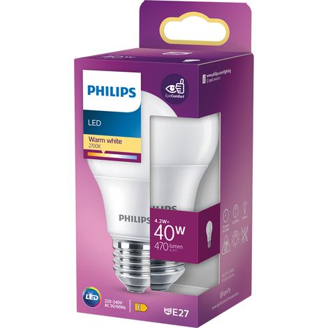 LAMPADA A LED 'GOCCIA' CALDA 2700K 4,2 W=40W E27 - 470 lm- 4 pezzi  - PHILIPS