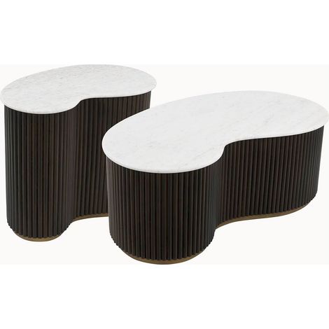 Tables de Café Élégance Marbre et Bois - Blanc marbré et marron foncé (1/4)