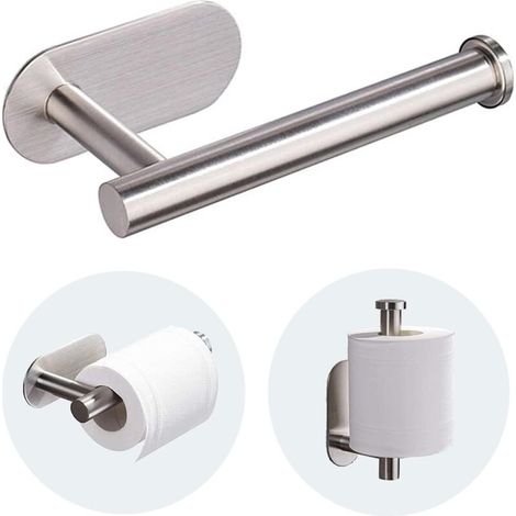 Porta carta igienica - Bagno con porta carta igienica autoadesivo da parete, porta carta igienica in acciaio inox, si attacca alla parete, non richiede fori (1/4)