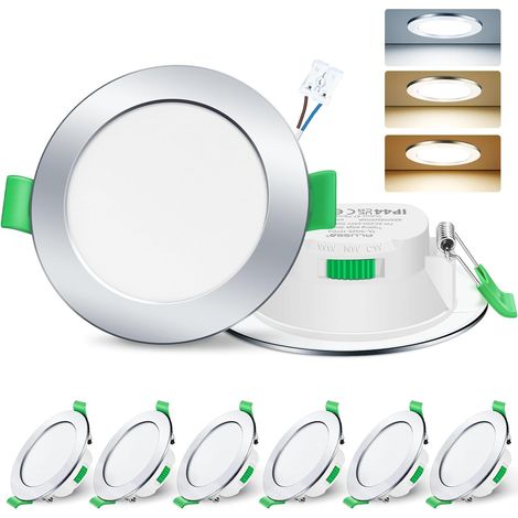 Spot LED Encastrable 7W 230V Dimmable, 3000K 4000K 6500K Couleur Réglable Spot Salle de Bain IP65, Extra Plat 29mm Spot Plafond, Lot de 6, Rond Blanc (1/5)