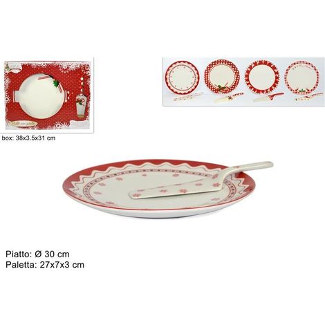 1 Pezzo Piatto da Tavola Panettone con Paletta in Ceramica 27 cm 3 Decori (1/2)