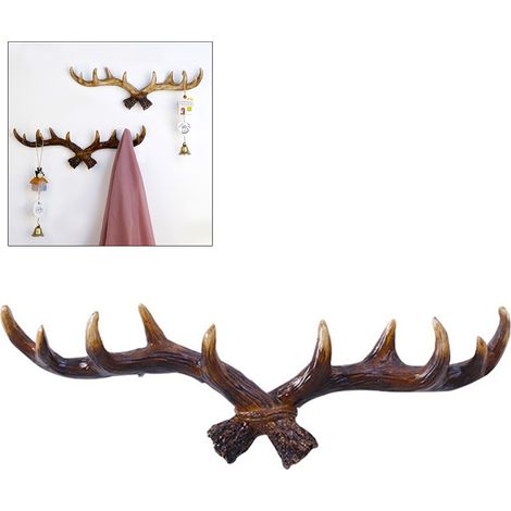Crochets muraux en résine imitation bois de cerf multifonctions, porte-manteaux pour manteaux, clés, sacs et vêtements, décoration maison (1/5)