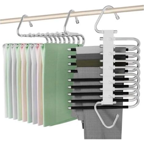 Cintre Pantalons 9 en 1 - Polyvalent - Noir - Acier inoxydable - Économie d'espace - Antidérapant (1/4)