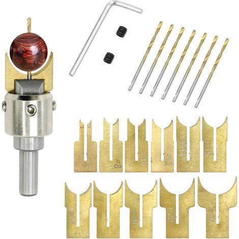 Set mit 24 Hartmetall-Kugelfräsern zur Herstellung von Holzperlen, mit Bohrern von 6 bis 25 mm. Ideal für die Holzbearbeitung und die Herstellung von kugelförmigen Buddha-Perlen.