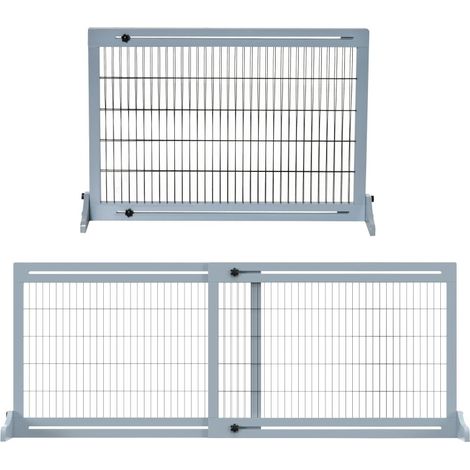 Barrière autoportante pliable en bois pour chiens, avec pieds, pour escaliers et passages, hauteur 69cm, bleu-gris (1/5)