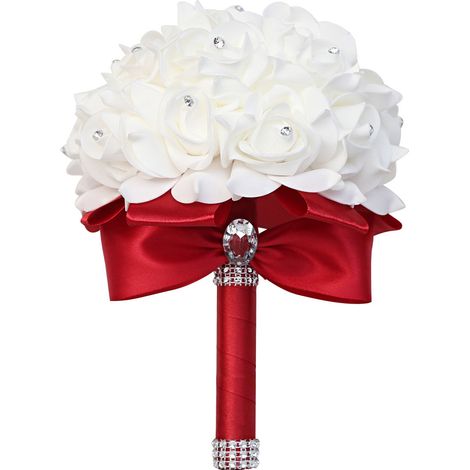 Tenant des fleurs artificielles Rose Bouquet de mariage avec ruban de satin de soie Champagne demoiselle d'honneur fête nuptiale-vin rouge (1/4)