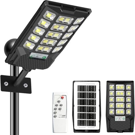 Lampadaire Solaire Exterieur 500W, 6500K Projecteur Exterieur avec Télécommande Étanche IP66 Lumière Solaire Exterieur avec Détecteur de Mouvement, Lampadaires solaires pour Rue Garage Patio Jardin (1/5)