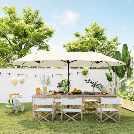 Ombrellone da giardino XXL con base a croce, grandi dimensioni 4,6L x 2,7W x 2,4H cm, acciaio, poliestere color crema