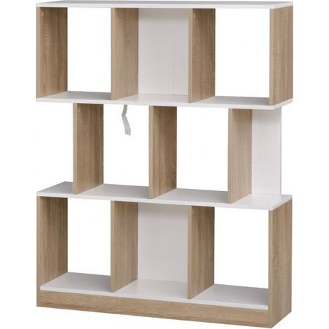 EASYCOMFORT Libreria a Parete Moderna in Legno, Libreria Scaffale a 8 Ripiani per Soggiorno e Camere, Rovere e Bianco